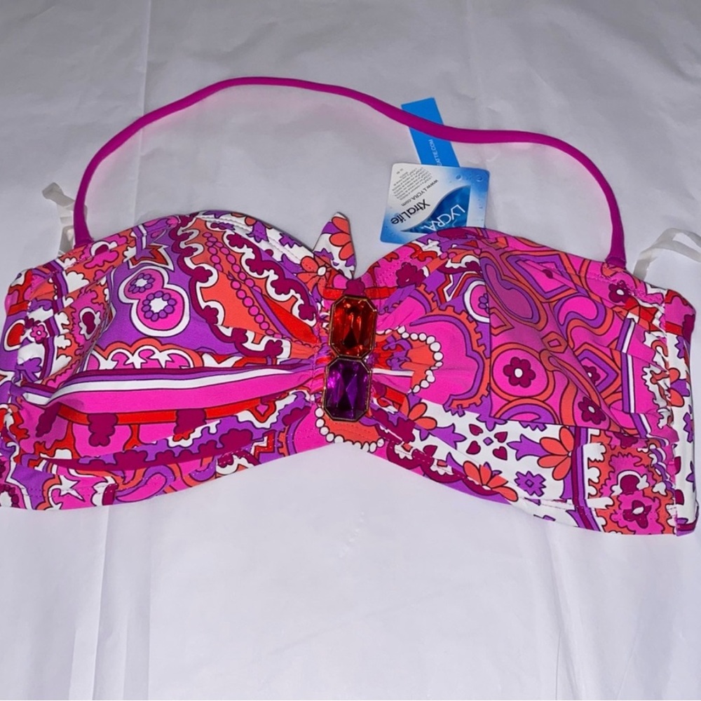 Bleu Rod Beattie Pink and Purple Bikini Top NWT